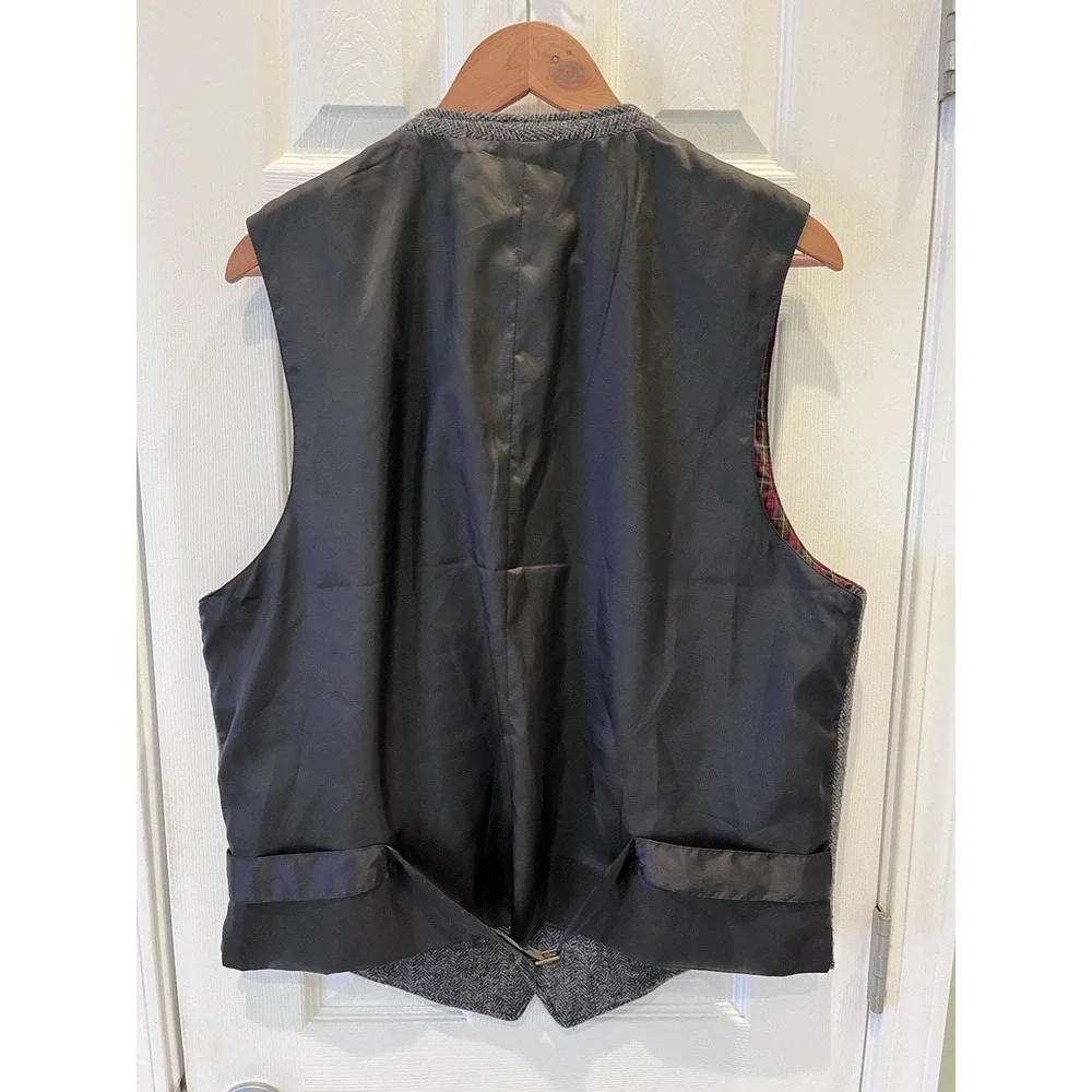 Vintage LL Bean Mens L Reg Wool Herringbone Waistcoat Vest Tartan Plaid Scottish